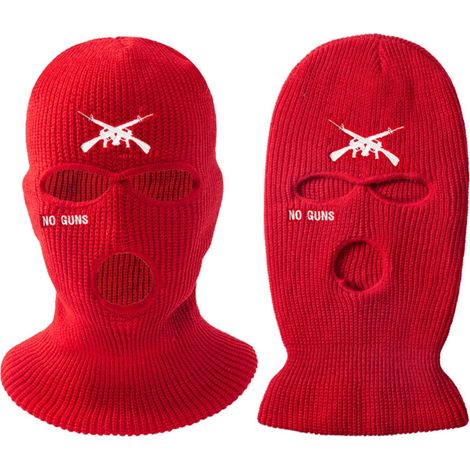Bonnet tricoté 3 trous avec lettre brodée, cache-visage chaud pour ski, cyclisme et course en extérieur, rouge (1/5)