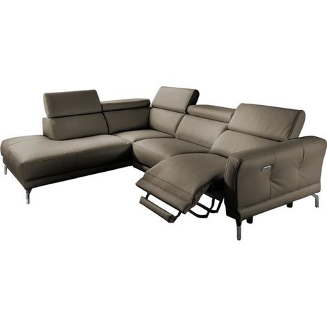 Canapé d'angle relax en 100% tout cuir épais de luxe italien avec relax électrique, 5/6 places DALI, taupe, angle gauche (1/5)
