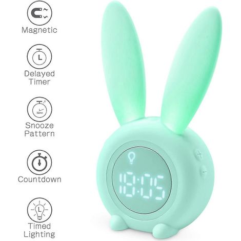 Réveil lumineux pour enfants, motif lapin mignon, lampe de chevet créative