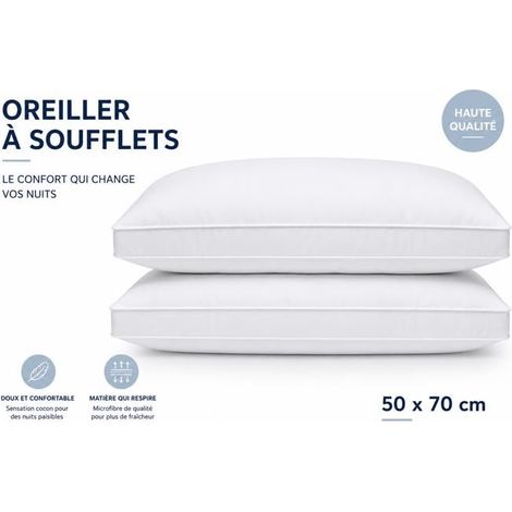 Lot de 2 oreillers à soufflets 50x70 cm - Premium Soutien cervical, respirant