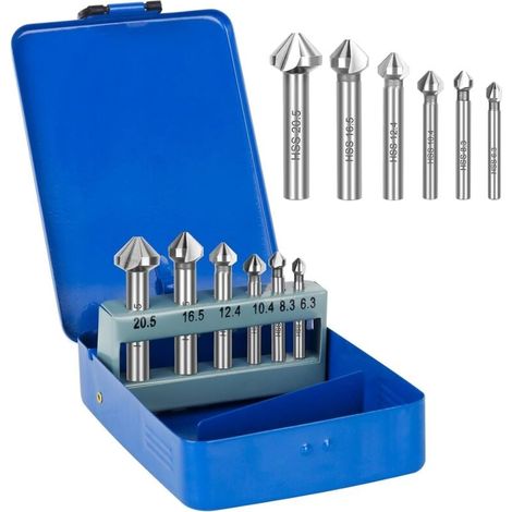 Forets à fraiser en acier rapide DIN 335 C, lot de 6, forets à fraiser HSS-G, fraises à 90°, adaptés au bois, au métal, au PVC et aux machines-outils, tailles : 6,3/8,3/10,4/12,4/16,5/20,5 mm (1/4)