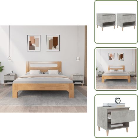 Nachttische 2 Stk. Betongrau 50x46x50 cm Holzwerkstoff - Beton Tisch - Nachttisch Grau - Wohnzimmer Deko - Holz Sideboard - Kommode