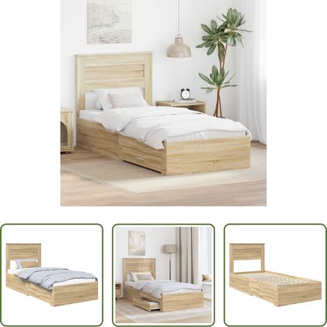 vidaXL Lit minimaliste - Cadre de lit avec tiroir Sonoma Chêne et Argent 75 x 190 cm (1/5)
