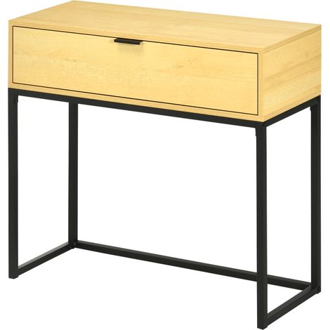 Table d'appoint moderne avec tiroir, console d'entrée 80x30x76 cm, pieds en acier, naturelle pour salon ou couloir