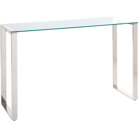 Consola de vidrio templado transparente plateado 120 x 40 cm acero inoxidable Tilon (1/5)