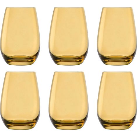 Farbige Trinkgläser, Wassergläser, Saftgläser - ELEMENTS, 6er-Set, Bernstein, 465 ml