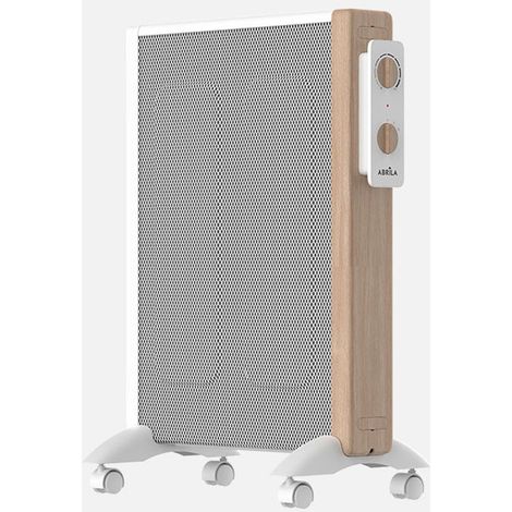 Radiateur en mica Badin 1500W blanc/bois 2 puissances antivol, thermostat réglable avec roulettes (1/4)