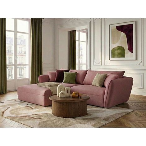 BOBOCHIC - Canapé d'angle fixe LUIGI tissu lisse Angle gauche Rose (1/3)
