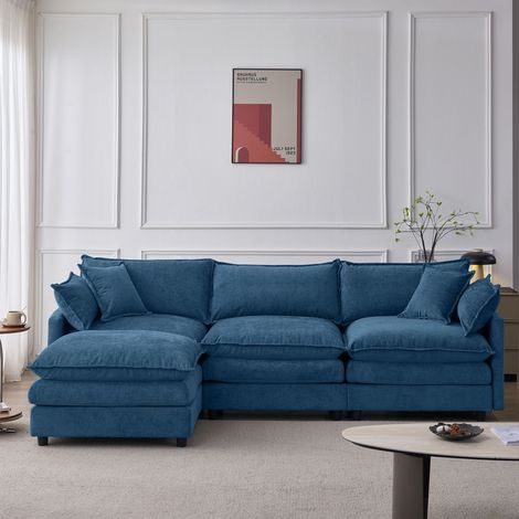 Canapé d'angle modulable en chenille de qualité supérieure – 3 places avec méridienne et pouf, canapé d'angle confortable en forme de L pour petits appartements, salons et pièces à vivre, confort d'as (1/5)