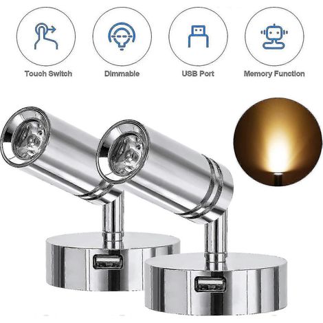 Spot de plafond LED 12 V, lampe de lecture, éclairage intérieur LED 3 W, interrupteur tactile réglable, lumière chaude pour camping-car, bateau, camion (1 unité) (1/5)