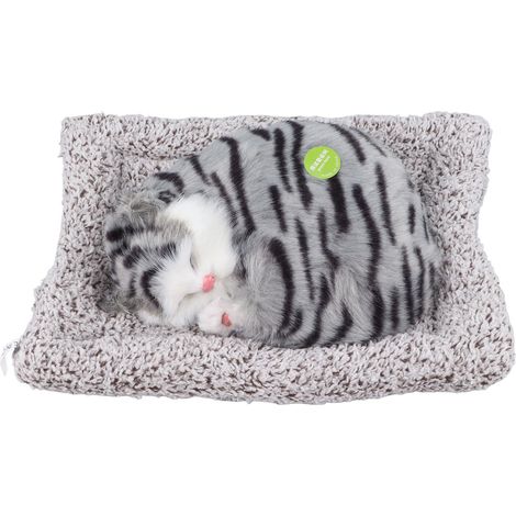 Chat en peluche endormi avec miaulements réalistes, jouet mignon avec sachet de charbon actif, chat endormi simulé. (1/5)