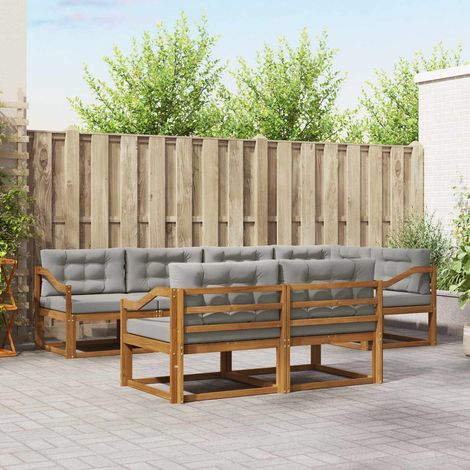 Outdoor-Sofagarnitur mit Kissen 7 pcs Natürlich und Hellgrau