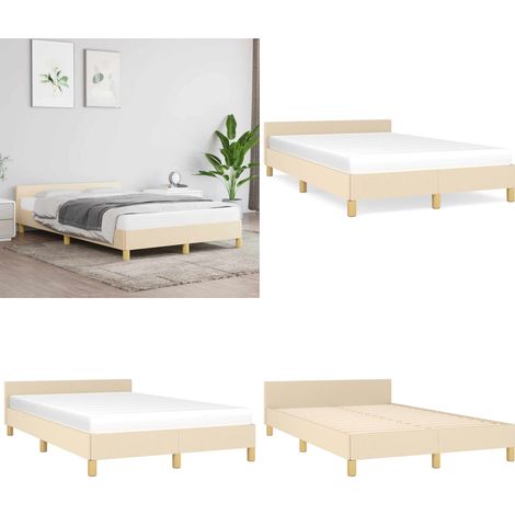 Bettgestell ohne Matratze Creme 120x200 cm Stoff - Bettstellengestell - Doppelbett - Lattenrost - Kopfteil - Cremefarbenes Bett - Home & Living (1/5)