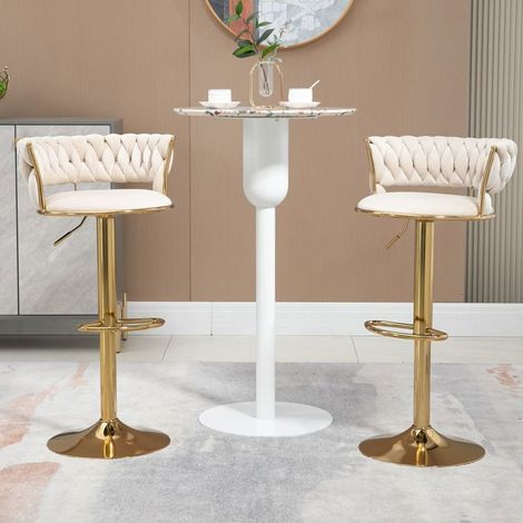 Lot de 2 tabourets de bar en velours, pivotants à 360°, hauteur réglable, dossier et repose-pieds (1/5)