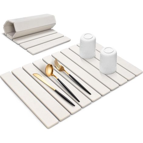 Esterilla de secado de piedra grande para encimeras de cocina, 61 cm (largo) x 40 cm (ancho), plegable, de secado rápido, ultraabsorbente, de tierra de diatomeas para platos, botellas y vasos, apta pa (1/5)