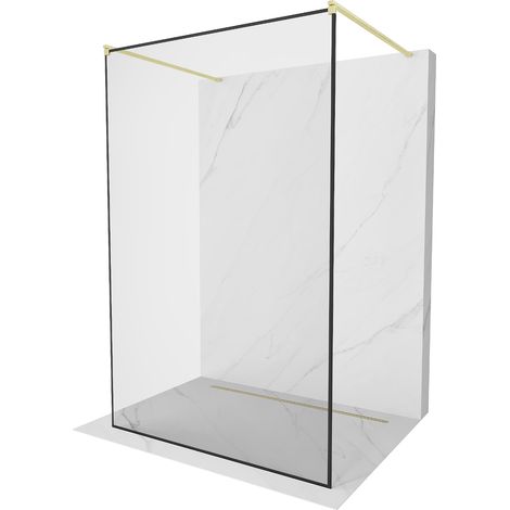 Mexen Kioto Freistehende Duschwand 120 x 200 cm, schwarzes Muster 8 mm, gebürstetes Gold - 800-120-0