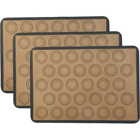 Lot de 3 tapis de cuisson ronds en silicone pour macarons (42 x 29,5 cm), antiadhésifs, pour la préparation de la pâte. (1/5)