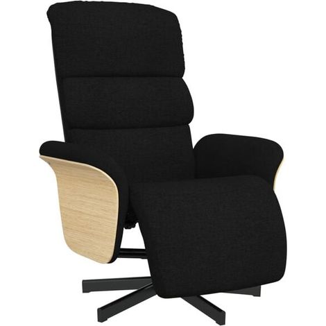 Chaise longue réclinable avec repose-pieds intégré – Structure en bois massif – Tissu noir élégant – Confort maximal pour salon ou chambre (1/5)