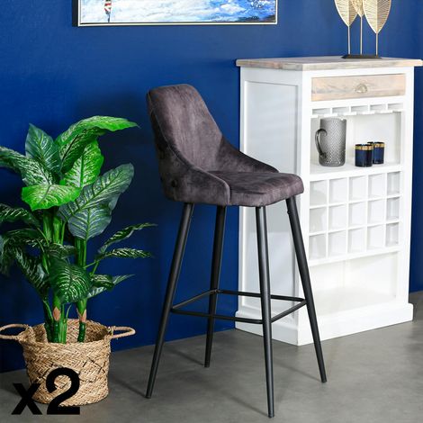 Chaise de bar velours gris anthracite (lot de 2) MALMOE (1/5)