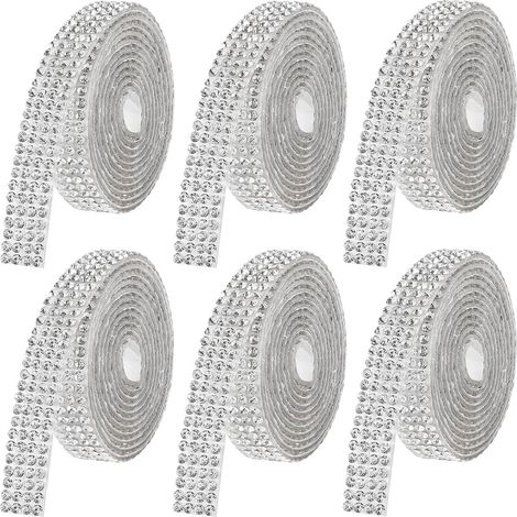 Ruban de strass avec strass en cristal auto-adhésifs - Bandes décoratives de 6 mètres de long - 6 rouleaux de ruban de strass pour projets créatifs, ruban de strass auto-adhésif, couleur cristal trans (1/5)