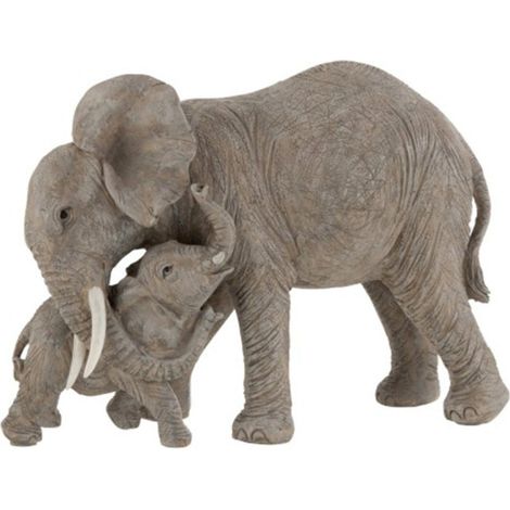 Statue Déco "Eléphant Câlin" 28cm Gris