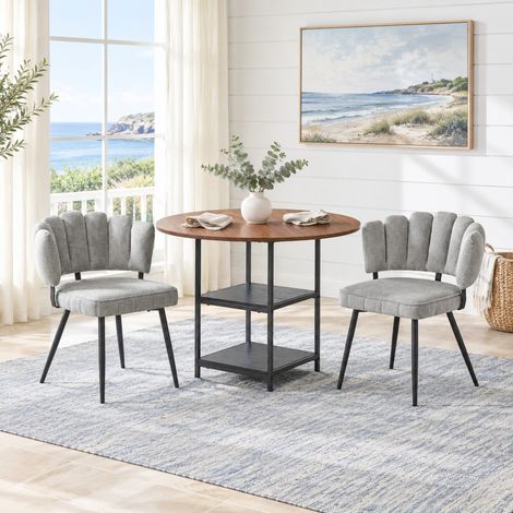 Essgruppe mit rundem Tisch 107 cm, 2 Stühlen, Walnussoptik, Doppelablage, Grau (1/5)