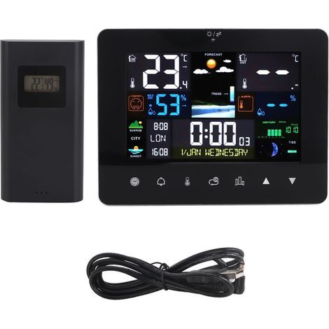 Station Météo Professionnel Sans Fil, Thermomètre Numérique avec Capteur Exterieur Interieur, Écran LCD Couleur Hygromètre Baromètre Prévisions Météo 8 Heures pour Maison, Jardin (1/5)