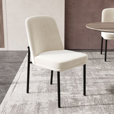 MEUBLIV Esszimmerstuhl beige aus Samt, schwarze Metallbeine, 2er-Set (1/5)