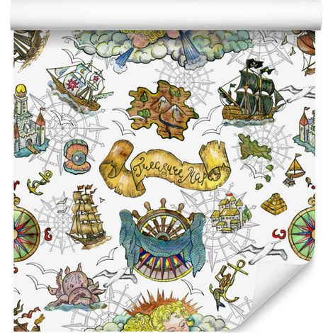 Papel pintado con símbolos piratas para salón y dormitorio, 50x1000 cm. (1/5)
