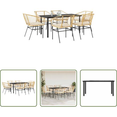 Chaise de jardin - Ensemble à manger jardin coussins 7pcs marron poly rotin verre (1/5)