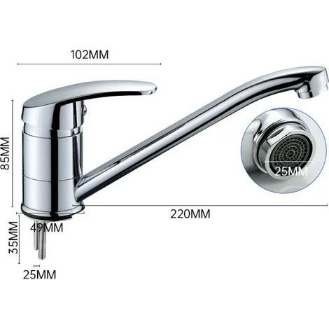 Mitigeur d'Evier, Robinet de Cuisine Monocommande, Mitigeur Cuisine Orientable à 360° (1/3)