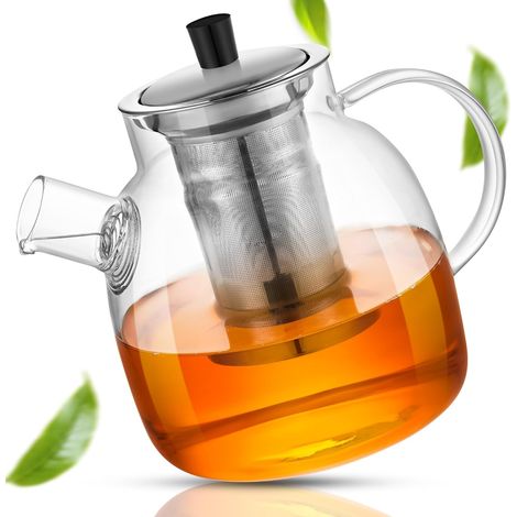 Théière en Verre 1500ml avec Infuseur Amovible – Theiere avec Infuseur en Acier Inoxydable – Théière en Verre avec Infuseur pour Infusions, Tisanes et Théières Élégantes (1/5)