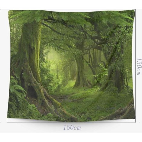 Tenture murale psychédélique - - Arbre forêt - 150x130 cm - Tissu doux - Polyester - Motifs clairs - Couleurs vives (1/4)