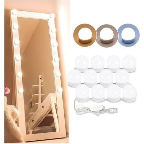 Lumière de Miroir, 12 Ampoules Hollywood Kit de Lumière LED Dimmable Lampe pour Miroir Cosmétique Salle de Bain 3 Couleurs 10 Niveaux de Luminosité avec Adaptateur (Miroir Non Inclus) (1/5)