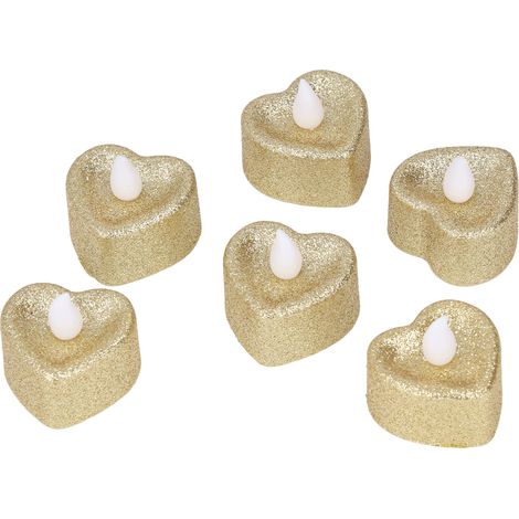 Lot de 6 bougies LED en forme de cœur, écologiques et de haute qualité. (1/5)