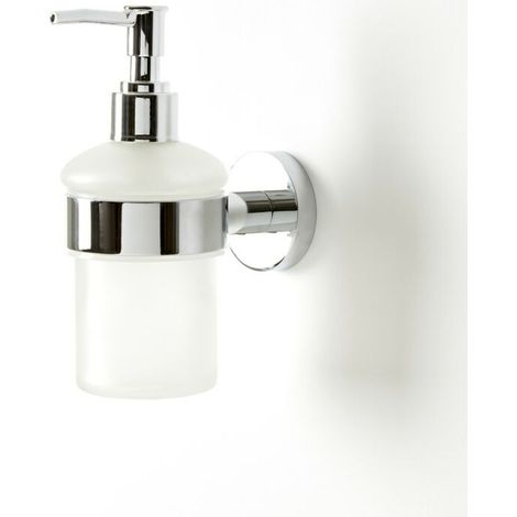 GROOFOO-Modern Round Wall Mounted Bathroom Glass Soap Dispenser with Chrome Holder (1/5)