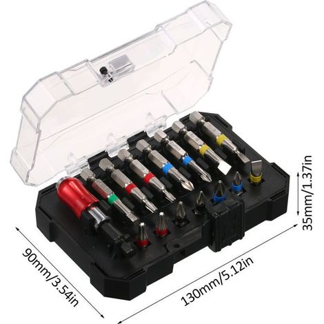 Coffret de 15 embouts de perçage, de vissage et de tournevis à percussion pour bois, métal, acier et outils électriques, avec mallette de rangement. (1/5)