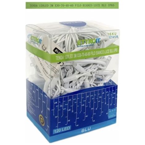 Tenda Luminosa Da Esterno IP65 3MT Con 120 Luci Led Blu Effetto Cascata Con Connettore Prolungabile (1/4)