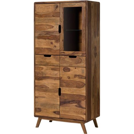 Vitrine Sheesham 85x45x180 natur sandgestrahlt lackiert MALMÖ 2 232