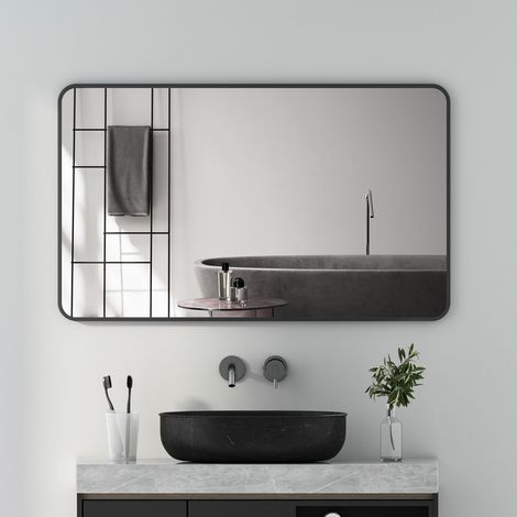 Boromal Spiegel Schwarz 100x70cm Schwarzer Spiegel Rechteckiger Metallrahmen Wandspiegel für Badezimmer, Waschräume, Schlafzimmer (1/5)