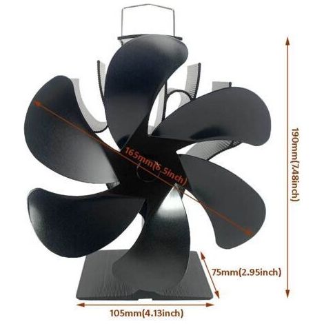 Ventilateur Poele à Bois, 6 Pales Silencieux Ventilateur Cheminée Alimenté Par la Chaleur pour Poêle à Bois/Cheminée/Gaz/Bûches de Poêle,165×195×115cm (1/4)