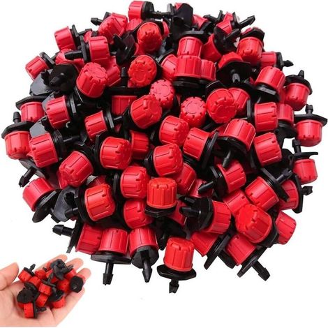 Goutteur d'irrigation,100 Pcs Goutteur Irrigation Réglable,Goutte à Goutte Dripper Micro Flow Drip Head,pour Parterres de Fleurs,Jardins,Pelouse à Plante,Rouge (1/4)