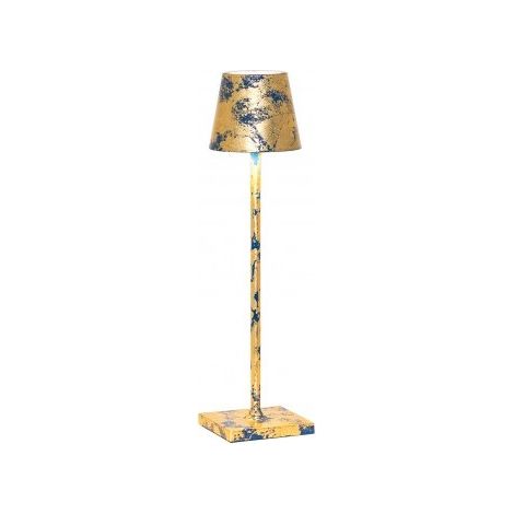 Lampada a led da tavolo Poldina Pro Micro Blu Capri opaco Foglia Oro Craquelè ricaricabile e dimmerabile con batteria fino a 12 ore
