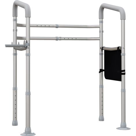 Beyamis Verstellbare Toilettenarmlehne mit Handauflage und Aufbewahrungstasche, grau