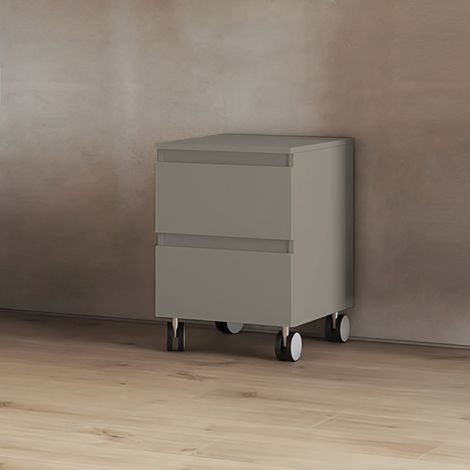 Carrello in legno multiuso con ruote e 2 cassetti 41x44xH58 Creta Opaco (1/3)