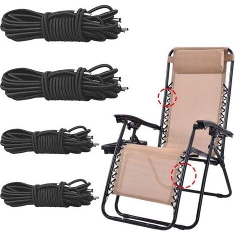 Universeller elastischer Ersatzkordel für Relaxsessel, 4 Stück elastische Schnüre für Zero-Gravity-Sessel, schwarze Ersatzkordel für Klapp- und Liegestühle, Chaiselongues (2 x 2,2 m + 2 x 1,4 m) (1/5)