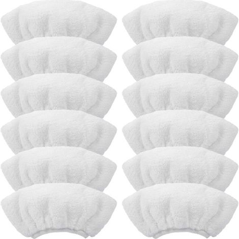 Paquete de 12 paños de limpieza de microfibra, blancos, aptos para la mayoría de limpiadores a vapor. (1/4)