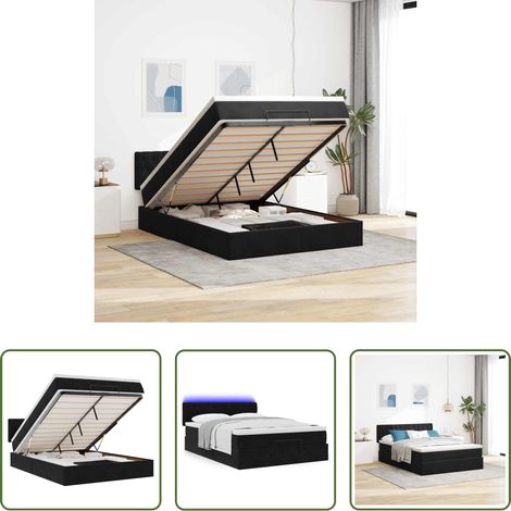 Sommier hydraulique - Cadre de lit ottoman avec matelas noir 140x190 cm velours (1/5)
