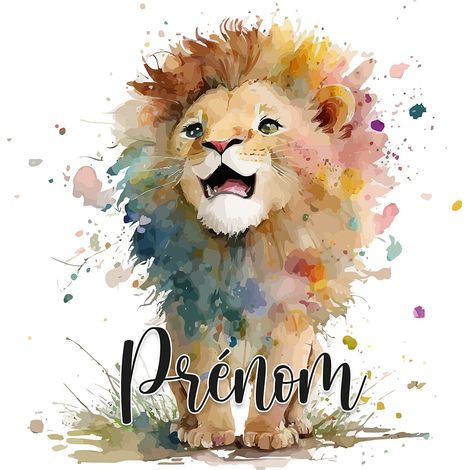 Papier peint panoramique enfant avec prénom personnalisable - Lionceau - 130 cm x 84 cm (1/2)