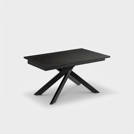 Mesa extensible de diseño en piedra sinterizada y metal Nexus - Efecto mármol negro
